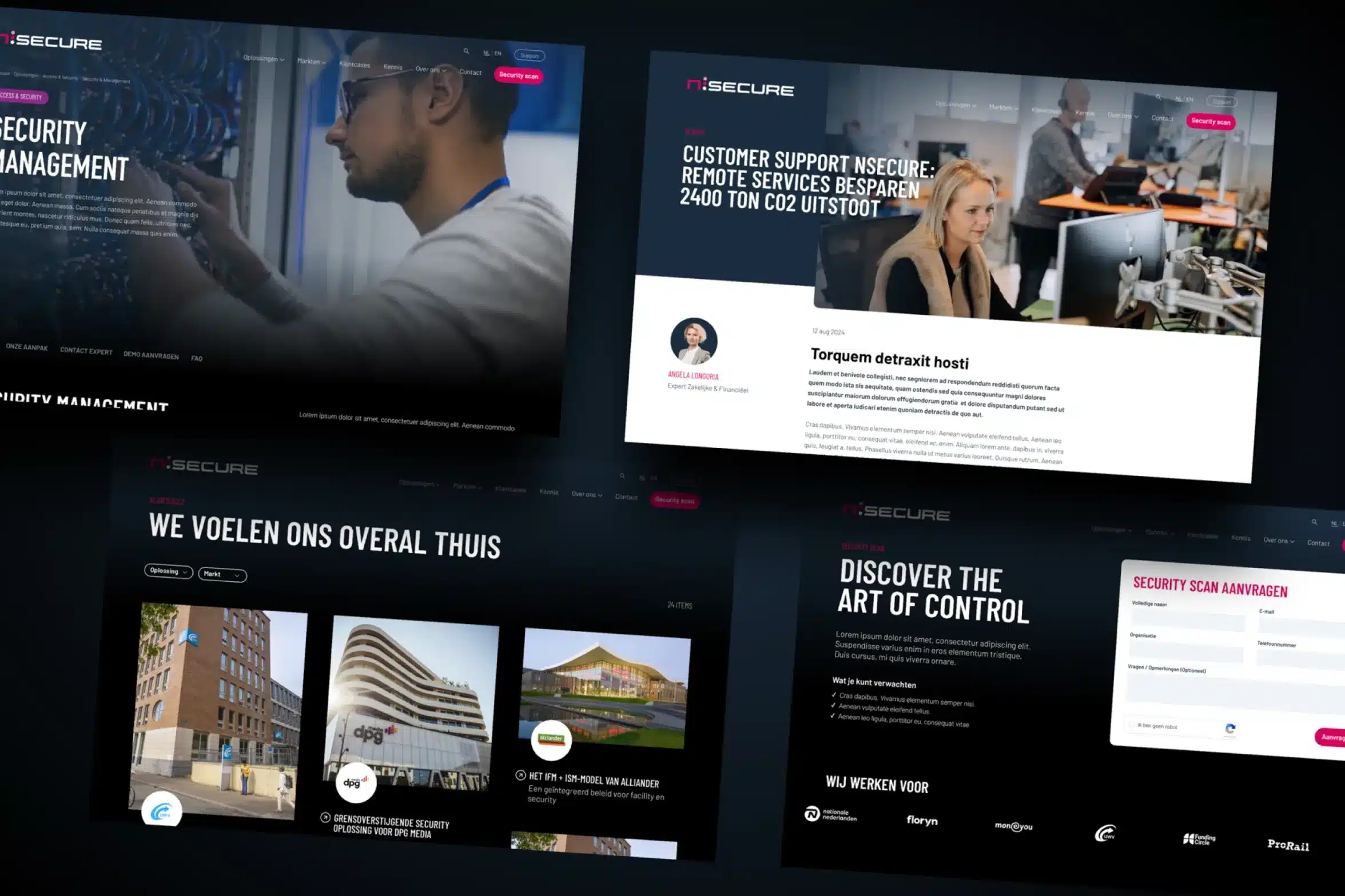 Diverse screens met het nieuwe webdesign van Nsecure | Design by WADM