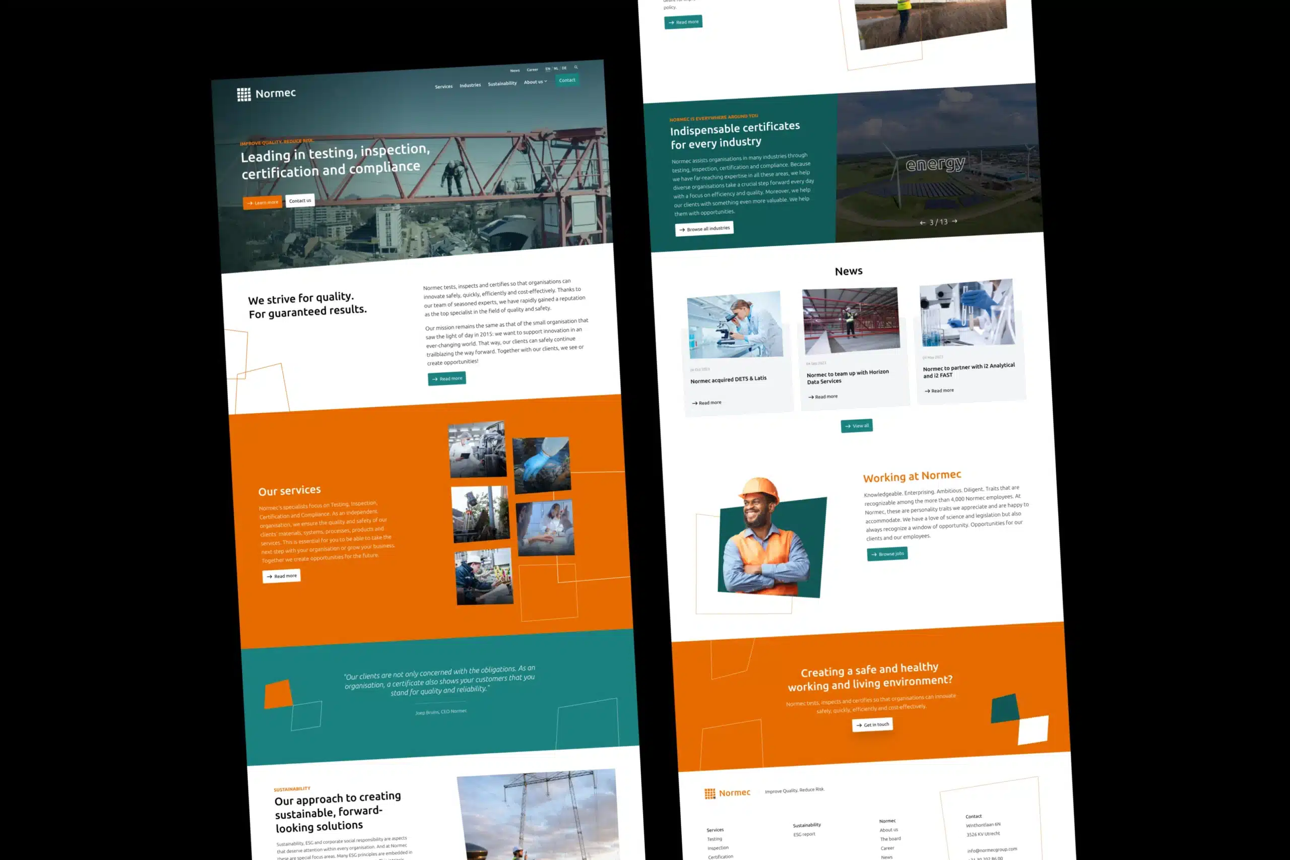 Screens met het nieuwe webdesign van Normec | Design by WADM