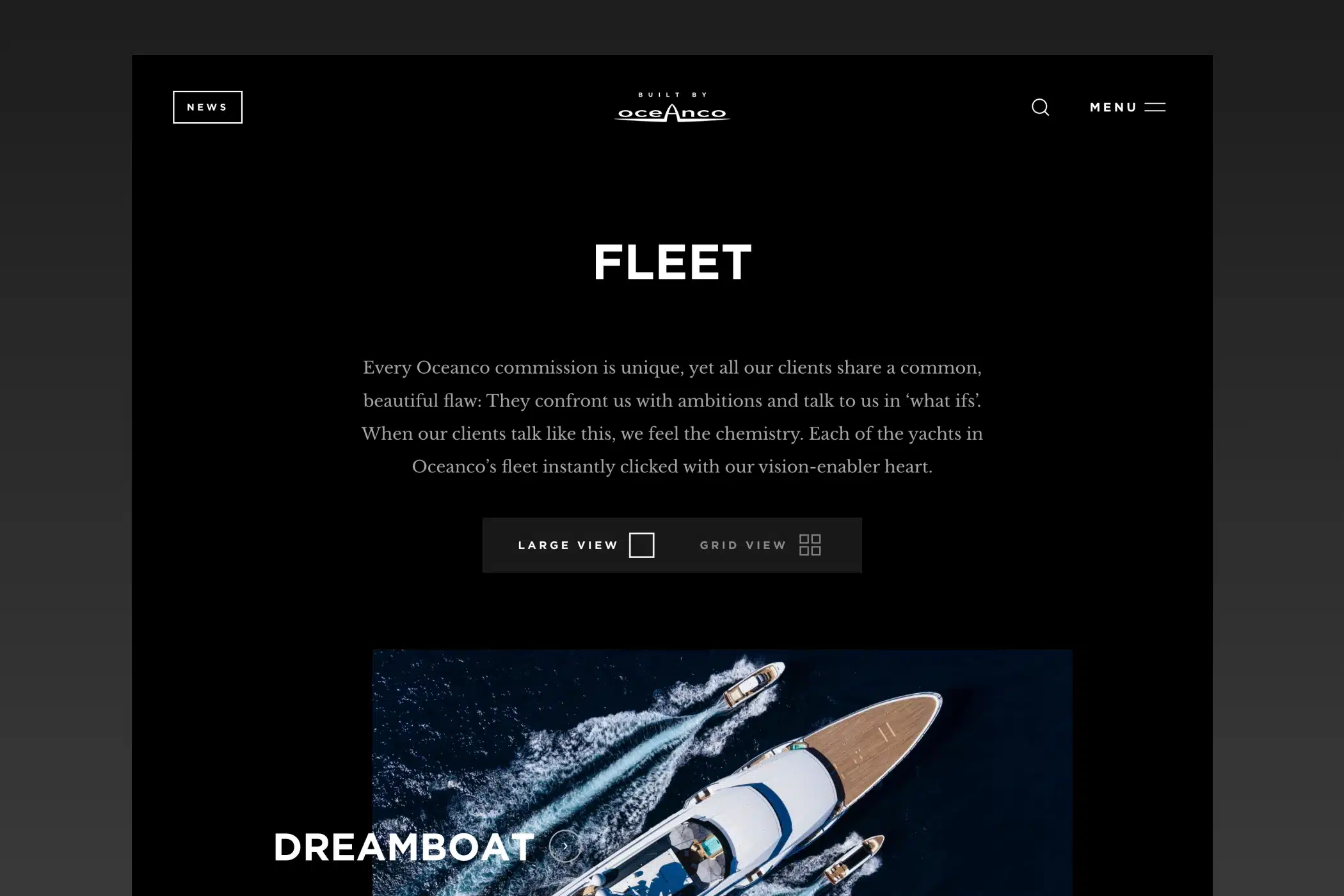 Fragment van Oceanco website Fleet pagina